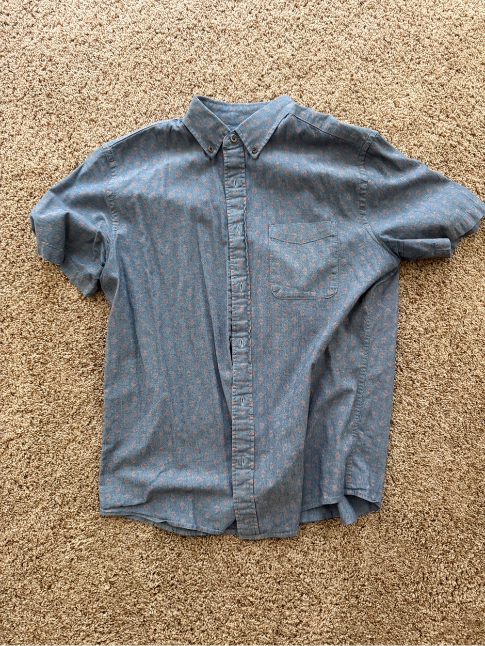Faherty Stretch Playa Indigo Red Geo Blue Short Sleeve Button Shirt